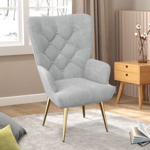 Fauteuil de salonFauteuil scandinave en Tissu Moelleux Fauteuil relax avec Accoudoir & DossierChaise Coiffeuse ConfortableGris