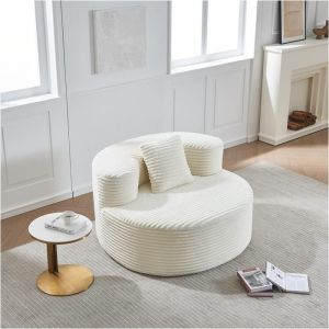 Fauteuil Poire Adulte 112 x 105 x 59 cm Pouf Poire Moderne avec Coussin - Tissu Flanelle Moelleux - pour Salon Chambre - Beige