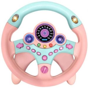 Jouet de Volant pour Enfants Siège de Voiture de Volant de Simulation Jeu de Simulation de Conduite Jouet pour Enfants Jouet (Rose)