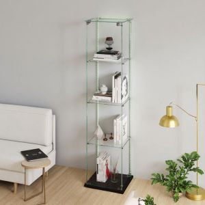 Transparent Vitrine avec Lampe Sur pied Vitrine avec 4 Niveaux Verre Tremp&eacute; Miroir Noir 39x35x163 pour Salon Chambre &agrave; Coucher