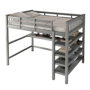 Lit surélevé 140 x 200 Lit surélevé pour enfants avec compartiments de rangement et bureau sous le litSans matel