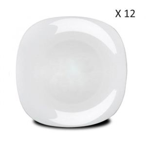 Lot de 12 assiette plate &agrave; dessert plat de service carr&eacute; en verre - Longueur 20 x Profondeur 20 cm