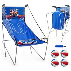 COSTWAY Jeu de Basket-ball dArcade Pliable-Double Tir-8 Modes de Jeu-Score Electronique Sonore-4 BallonsPompe-4 Joueurs Bleu
