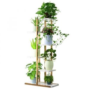 Porte Plante Fer Forgé Étagère Plante avec 7 Tablettes Support Pot de Fleurs Noir pour Balcon Jardin Terrasse 60x20x106cm