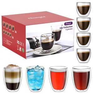 Lot de 2 tasses &agrave; expresso &agrave; double paroi Verres &agrave; caf&eacute; ChangM Espresso Tasses &agrave; caf&eacute; &agrave; double paroi &agrave; verres 2*300Ml