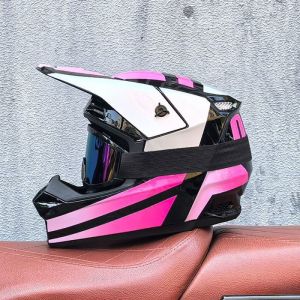 ECELEN-Casque Moto Cross avec Lunettes – Intégral Off-Road pour VTT / MX / Enduro–Coque ABS + EPS-rose furtif