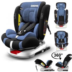 Siège Auto Pivotant 360° ISOFIX LATCH - 40-150 cm de 0 à 12 ans - Groupe 0+/1/2/3 (0-36kg) - Têtière réglable Inclinable - Bleu