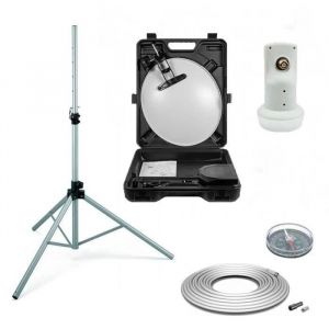 MEGASAT KIT Parabole acier blanche 35CM + LNB Single HDME + Câble Coaxial 10m + Trépied + boussole