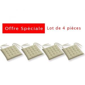 Galette de chaise futon - ECRU - Lot de 4 - 40x40 cm - 100% coton - Style contemporain