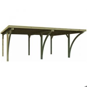 Carport double en bois et panneaux ondulés Capri 6 x 55 m