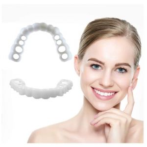 2 Pièces Prothèses Instantanées de Facettes Fausses Dents Silicone Dentier Haut et Bas Sourire Dentier Dentaire Top Fausses Dents