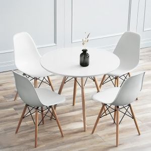 Table à Manger Scandinave - Ronde Blanche - Pieds en Bois Hêtre - 2-4 Personnes