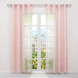 1pc rideaux Voilage fenêtre transparent rose Œillets de cuisine-salon motif de vrille L140 x H225 cm
