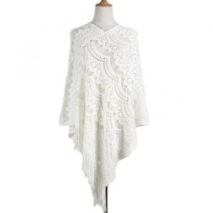 Poncho Femme - ZEWOW - Col V Asym&eacute;trique - Franges - Coton - D&eacute;contract&eacute;