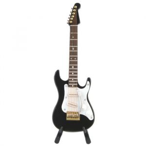 Omabeta Mod&egrave;le de guitare en bois Collection dornements de mod&egrave;le de mini guitare &eacute;lectrique en bois d&eacute;licat luminaire fleur Noir