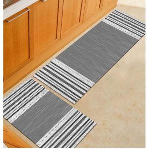 2pcs Tapis de Cuisine Antid&eacute;rapant Lavable en Machine Tapis de Bain Paillasson Tapis de Sol Cuisine (40x120+40x60cm)