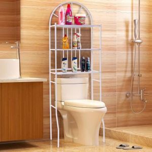 Meuble/Etag&egrave;re Dessus Toilettes/WC/Machine &agrave; Laver en M&eacute;tal avec 3 Couches de Rangement pour Salle de Bain 65 x 34 x 177CM