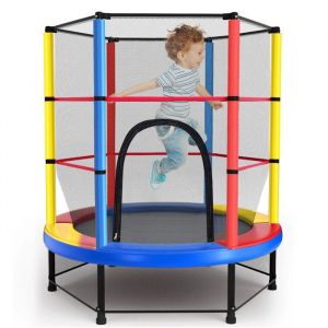 Trampoline pour Enfants Ø140cm Cadre en Acier Filet de Sécurité Surélevé  Trampoline Extérieur et Intérieur Enfant - Multicolore