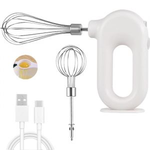 Batteur Electrique Cuisine Batteur à Main Sans Fil USB Rechargeable Mini Batteur à Oeufs Portable 2 Batteurs et 4 Vitesses