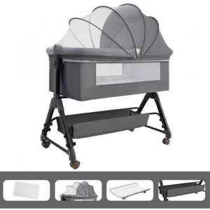 Lit Cododo Bébé 0-36 MoisAvec Matelas et Moustiquaire Table à LangerMode Balancelle et Inclinaison3 Hauteur Réglable - Gris