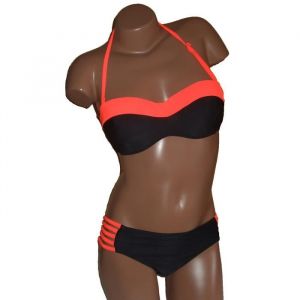 Bikini Bandeau Armature et Push-Up Noir Corail - Maillot de Bain Femme 2 Pi&egrave;ces