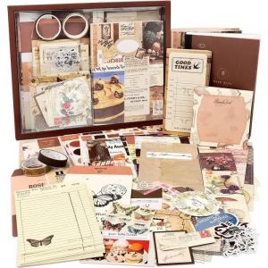 Lot de 155 Accessoires de scrapbooking vintage Avec grille A6 Autocollants de carnet de voyage DIY Cadeau pour filles et femmes