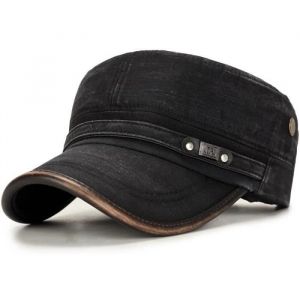 CasquetteCasquette militaire en coton d&eacute;lav&eacute; pour hommes couleur unie ajustable plus &eacute;pais pour lhiver chapeau - Type Black