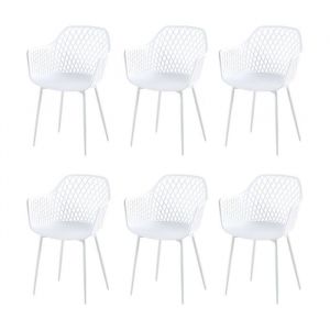 DORAFAIR Lot de 6 Fauteuil pour le jardin chaises pour salle &agrave; manger salon terrasse chaise robuste plastique+fer blanc