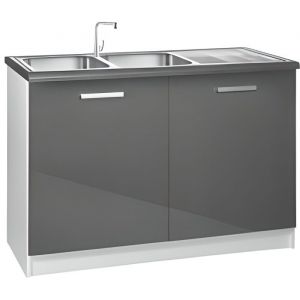 Meuble cuisine bas 120 cm sous évier TARA gris