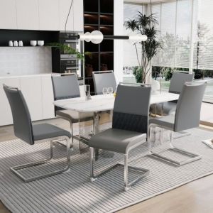 Lot de 6 chaises pour salle à manger en simili-cuir chaise de bureau - gris
