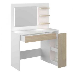 Coiffeuse enfant avec miroir en bois blanc et imitation chêne - CF9009 - Blanc - Terre de Nuit