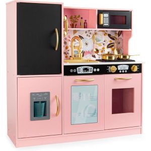 Cuisine en Bois MEMO Pink pour Enfants : Lumi&egrave;res et Sons R&eacute;alistes Accessoires Dor&eacute;s ! Amusement et &eacute;ducation!