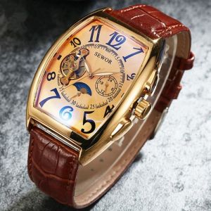 SHARPHY Montre Homme automatique tourbillon marque de LUXE 2019 Nouveau men watch bracelet cuir &eacute;tanche or