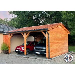 Carport Bois Douglas Fran&ccedil;ais 20 m&sup2; &ndash; 2 pentes &ndash; 6 poteaux &ndash; Abri voiture ext&eacute;rieur &ndash; Garantie 10 ans