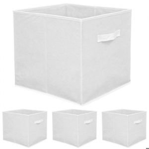 Ensemble de 4 Bo&icirc;tes de Rangement pour &eacute;tag&egrave;re blanc 33x38x33cm anses en tissu