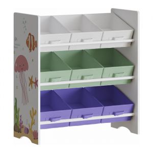 &Eacute;tag&egrave;re de rangement Boiro pour enfant avec 9 bacs pliables blanc / vert clair / violet