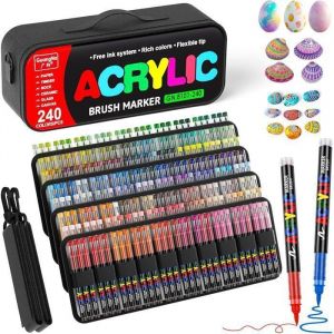 240 Couleurs Feutre Acrylique T&ecirc;te de Brosse Douce Marqueur Peinture Acrylique pour Coloriage Verre Tissu Oeuf P&eacute;troglyphes
