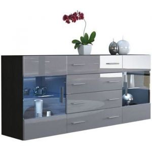 Buffet  design noir mat  et gris laqué avec led