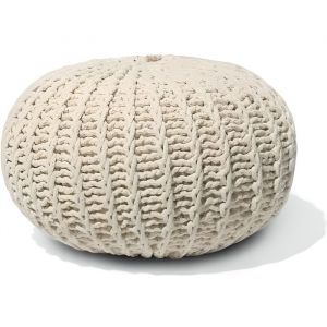 Pouf beige en coton tricoté - Beliani - CONRAD II - Contemporain - Design