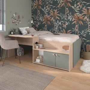 Lit enfant 90x190/200 avec bureau et rangements vert deau - Vert deau - Fabriqu&eacute; en France - Terre de Nuit