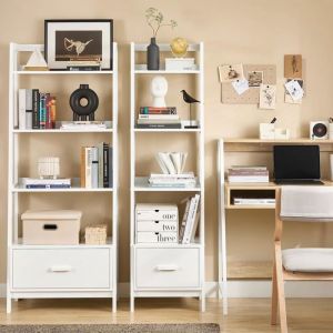 SoBuy Étagère Échelle avec 3 Niveaux et 1 Tiroir Bibliothèque Murale pour Salon ou Bureau Style Moderne FRG116-K-W