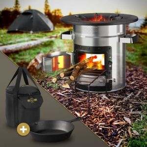 Four-fusée avec poêle à griller sac de transport argent réchaud de camping à bois avec support pour le bois de chauffage