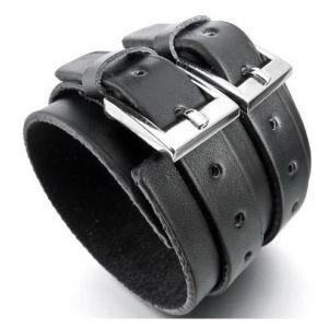 Alliage Genuine Leather Bracelet Menotte Argent Noir Corde Motard Réglable SAdapter 7~9 Pouce Homme