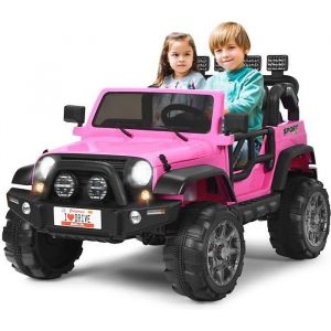 COSTWAY Voiture 4x4 Électrique 12V pour Enfants 3+ Ans 2 Places Télécommande 2.4G Lumières LED et Musique Rose