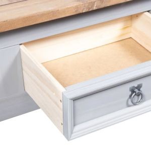 Table basse - VINGVO - Gamme Corona - Pin massif - Avec tiroir - Corps gris et plateau marron - 100x60x45 cm