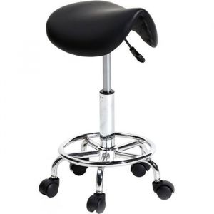 Tabouret à roulettes de Travail Hauteur réglable pour Similicuir et Acier chromé  Noir