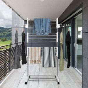 Amiremplie 3 Niveaux &Eacute;tendoir &agrave; Linge int&eacute;rieurS&eacute;choir &agrave; Linge sur Pied Tube en plastique blanc en acier inoxydable