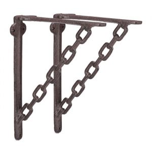 Relaxdays Équerre d’étagère en fonte set de 2 motif de chaîne style antique support mural pour étagère brun rouillé