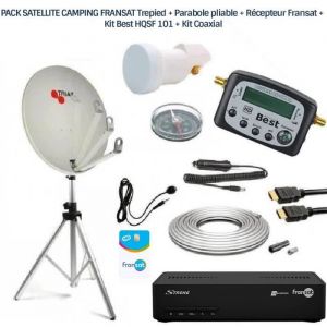 Pack Satellite Camping - FRANSAT - SRT 7407 - Parabole pliable 60 cm - Trépied Aluminium - Kit Coaxial
