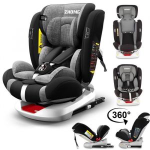 Siège Auto Pivotant 360° ISOFIX LATCH - 40-150 cm de 0 à 12 ans - Groupe 0+/1/2/3 (0-36kg) - Têtière réglable Inclinable - Gris